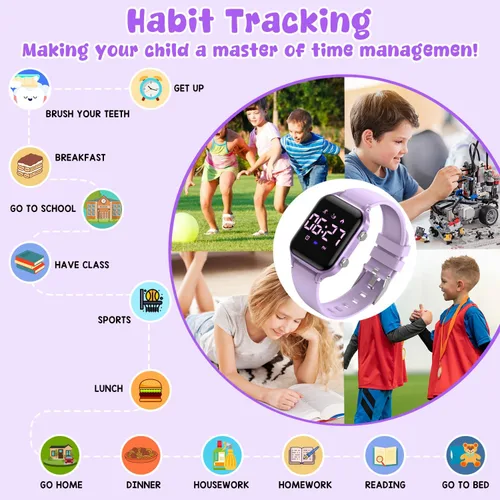 Miniatura 5 de Relojes digitales para niños y niñas, reloj deportivo con rastreador de fitness, podómetro, alarmas, cronómetro, no necesita aplicación, reloj