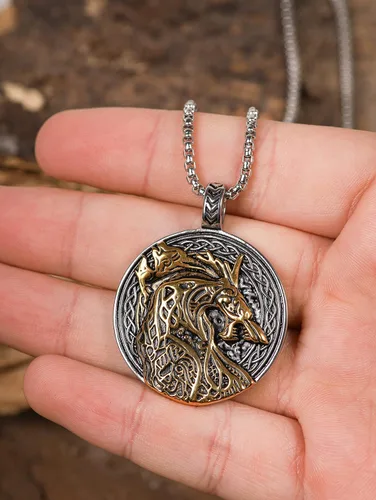 Miniatura 4 de HAQUIL Fenrir Wolf Necklace, Norse Wolf Fenrir Ragnarok Pendant,Viking Jewelry Gift for Men and Women