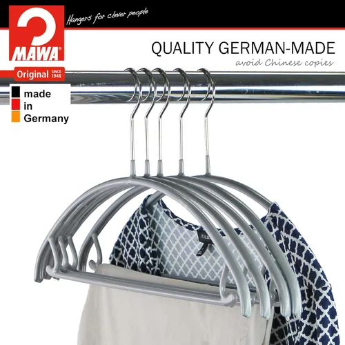 Miniatura 3 de Mawa by Reston Lloyd - Percha de metal antideslizante, soporte de hombro suave con ganchos para falda/barra de pantalones, modelo 42-U, color Plata
