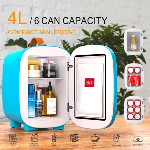 Miniatura 2 de Hansburg Mini Nevera para Dormitorio Enfriador y Calentador de Cuidado de la Piel Refrigerador Pequeño Portátil 4 Litros/6 Latas con Opción de 12V