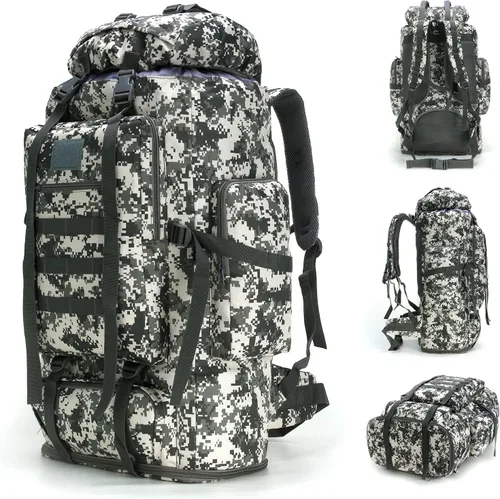 Mochila de senderismo MOLLE de 70L/100L Mochila impermeable para viajar (camuflaje ciudad)