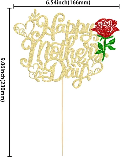 Miniatura 2 de Gyufise 1 pieza de decoración de pastel para el Día de la Madre con purpurina de corazón Love You Mom Cake Pick Rose Flower Best Mom Cupcake Decor