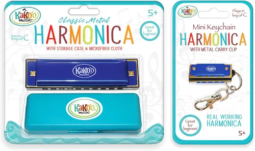 Miniatura 6 de KaKo'o Music - Juego de armónica de acero inoxidable, color azul vibrante, tamaño estándar, instrumento de viento para principiantes para niños
