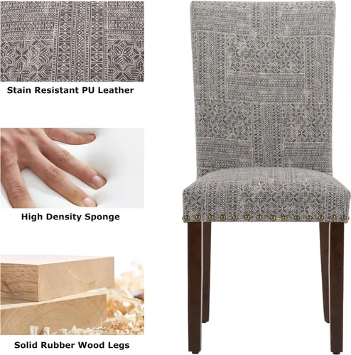 Miniatura 3 de COLAMY - Juego de 4 sillas de comedor tapizadas estilo Parsons, sillas de cocina y comedor de tela con adornos de cabeza de clavo y patas de madera