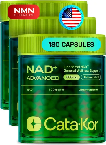 Cata-Kor Suplemento liposomal NAD con resveratrol – Alternativa al suplemento NMN – Suministro de 90 días – Probado por terceros – 180 cápsulas –