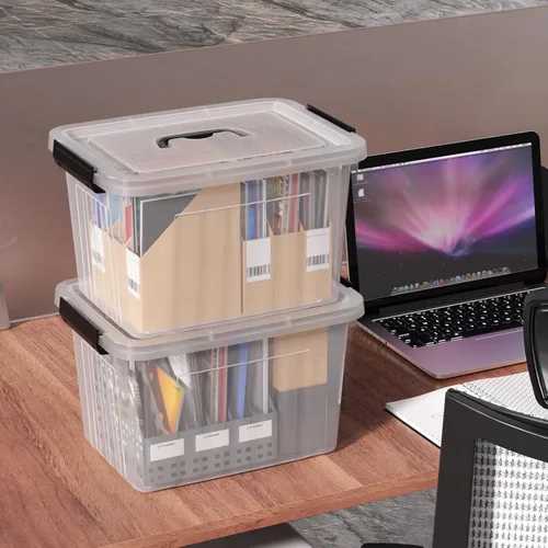 Miniatura 3 de Caja de plástico de 20 litros, cajas transparentes con tapa con asas negras, juego de 4