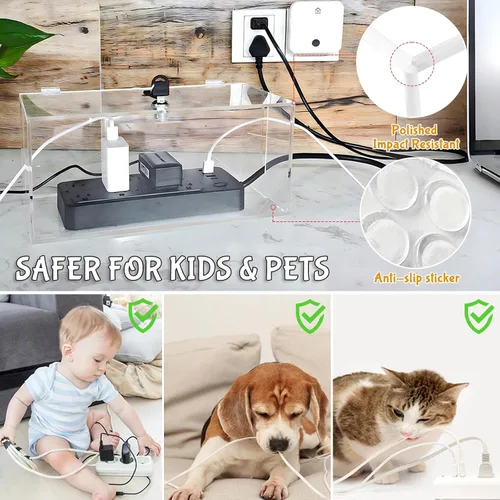 Miniatura 5 de Caja organizadora de cables de 2 piezas con cerradura, acrílico, caja organizadora de cables y cubierta de regleta de alimentación, organizador