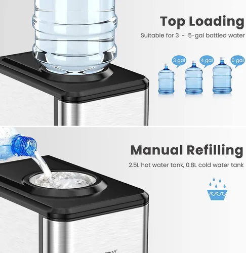 Miniatura 4 de COSTWAY Dispensador de agua 3 en 1 con máquina de hielo, máquina enfriadora de agua caliente y fría de carga superior para el hogar, bloqueo