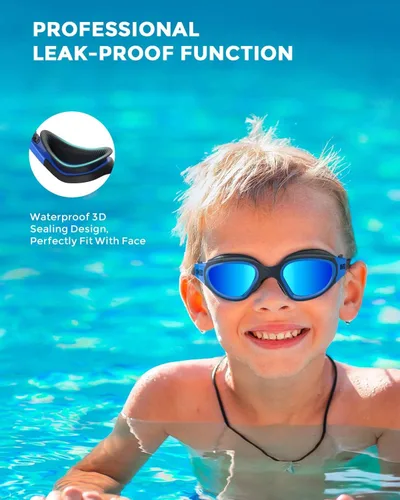 Miniatura 5 de OMID Gafas de natación para niños, P2 Mini, paquete de 2 gafas de natación polarizadas cómodas de 6 a 14 años A1 polarizado azul dorado + negro