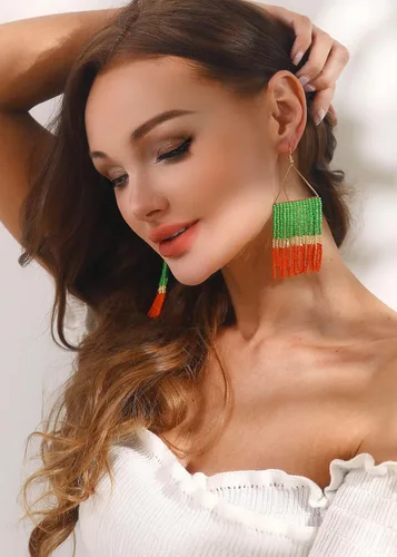 Miniatura 6 de Aretes de borla hechos a mano, aretes de cuentas de semillas, aretes bohemios con flecos para mujer