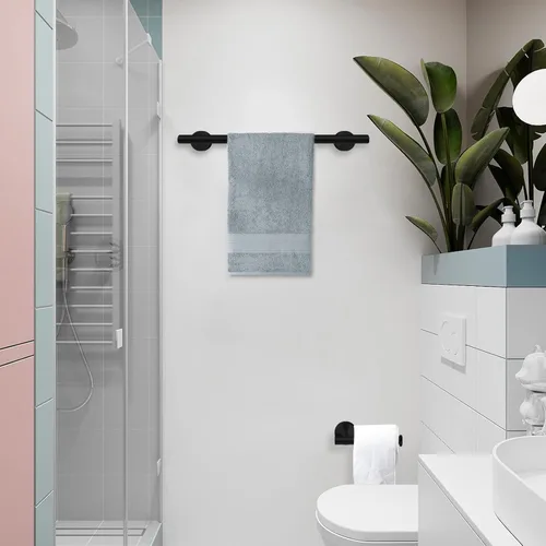 Miniatura 4 de Juego de 7 piezas de accesorios de baño, juego de estante de baño de acero inoxidable negro mate montado en pared, incluye barra para toallas de 16