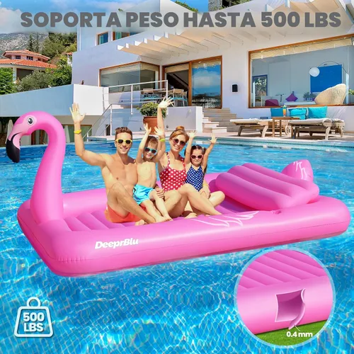 Miniatura 6 de DeeprBlu Piscinas de bronceado inflables de flamenco de lujo para 2 personas, 81 x 60 pulgadas, flotador para tumbona para tomar el sol, piscina