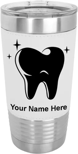Miniatura 22 de LaserGram Vaso aislado al vacío de 20 onzas, con dientes, grabado personalizado incluido (piel sintética, estilo béisbol)
