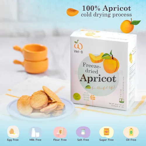 Miniatura 6 de Wel-B Bocadillos de frutas liofilizadas, albaricoques frescos liofilizados para obtener una textura saludable y crujiente mientras conservan
