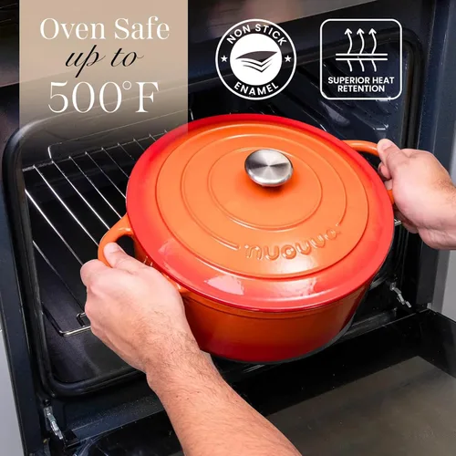Miniatura 5 de Nuovva Olla Holandesa de Hierro Fundido Esmaltado con Tapa – Cazuela Antiadherente de 6.4 Cuartos – Resistente y Apta para Horno hasta 500°F