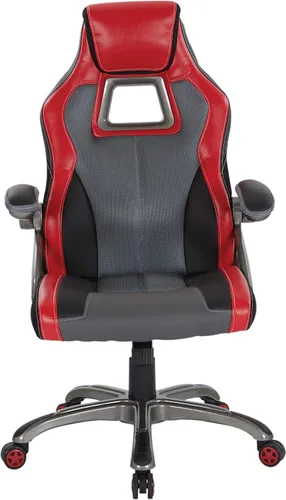 Miniatura 10 de OSP Home Furnishings Race Car - Silla ajustable para juegos, cuero consolidado gris carbón con detalles rojos