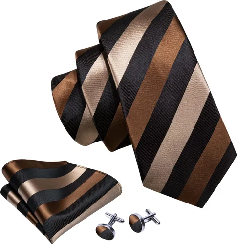 Miniatura 2 de Barry.Wang Juego de corbatas para hombre, corbata de seda a rayas, tejido a cuadros, gemelos formales, negocios, boda
