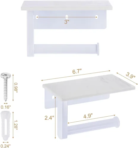 Miniatura 2 de uxcell Soporte de papel higiénico con estante de mármol, SUS304 de acero inoxidable montado en la pared, soporte para rollo de papel higiénico