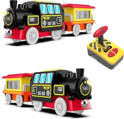 Miniatura 7 de Trenes motorizados para pista de madera, tren de control remoto con conexión magnética, juego de trenes de locomotora a batería compatible
