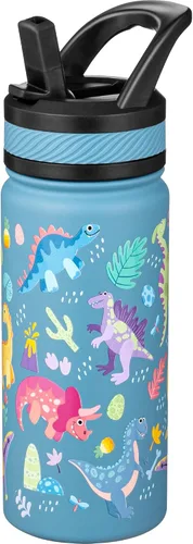 Miniatura 17 de Fanhaw Botella de Agua Aislada para Niños de 18 Oz con Tapa de Pajita – Acero Inoxidable de Doble Pared al Vacío, A Prueba de Fugas, Botellas