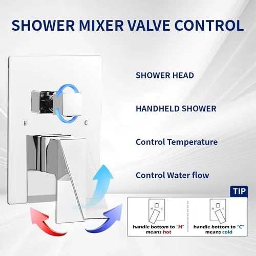 Miniatura 6 de BWE Juego combinado de ducha de mezclador de lluvia de lujo de 12 pulgadas cuadradas para baño, montado en la pared, sistema de cabezal de ducha