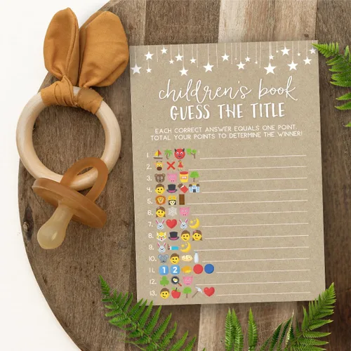 Miniatura 2 de Printed Party Juegos de baby shower para niño o niña - Juego de título de libro Guess The Children's Book, diseño rústico de granero de papel Emoji