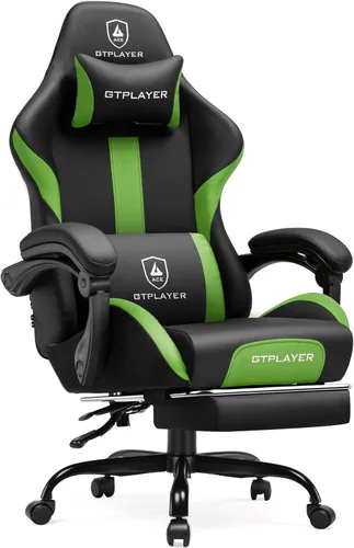 Miniatura 18 de GTPLAYER Silla de juegos con cojín de resorte de bolsillo, silla de oficina de cuero con respaldo alto ergonómico y soporte lumbar para aliviar