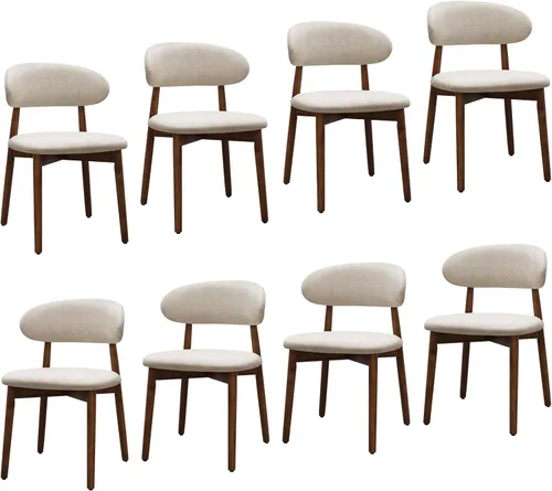 Miniatura 20 de Juego de 2 sillas de comedor estilo granja, sillas de cocina tapizadas de tela moderna de mediados de siglo, sillas de comedor de madera
