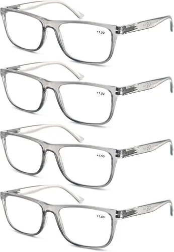 Miniatura 12 de Gafas de lectura 1.50 de gran tamaño cuadradas para hombres lectores marco negro paquete de 4, anteojos cómodos y ligeros para leer con bisagra