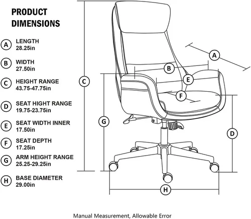Miniatura 2 de Glitzhome Mid-Century - Silla de oficina giratoria ajustable de piel sintética con respaldo alto, silla de trabajo ajustable con soporte lumbar