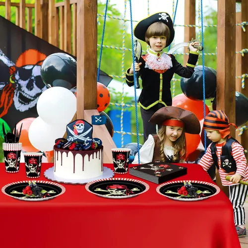 Miniatura 5 de DYLIVeS Suministros para fiesta de pirata, decoraciones de fiesta temática de pirata rojo, cráneo, cornisa pirata, regalos de fiesta de cumpleaños