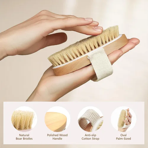 Miniatura 2 de POPCHOSE Cepillo de cepillado en seco para el cuerpo, cepillo exfoliante de cerdas naturales para la piel seca, exfoliante corporal para una piel
