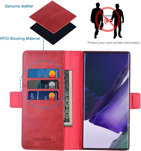 Miniatura 3 de KEZiHOME Funda para Note 20 Ultra, piel auténtica [bloqueo RFID] Galaxy Note 20 Ultra 5G, con ranura para tarjeta de crédito, soporte magnético