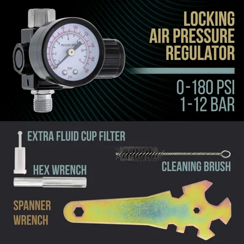 Miniatura 4 de TCP Global Pistola de pulverización profesional HVLP de 0.071 in - Kit de pistola de pintura automática de alimentación por gravedad para capa base