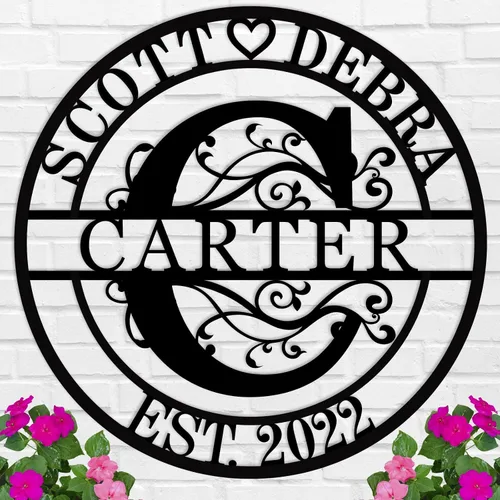 Miniatura 12 de Regalos de boda para parejas 2025, carteles personalizados con apellidos para el hogar, carteles de metal personalizados, decoración de pared