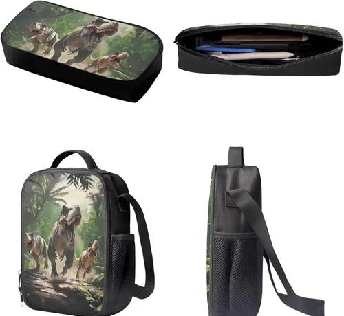 Miniatura 37 de HUGS IDEA Juego de 3 bolsas escolares con aislamiento térmico para el almuerzo, estuche para lápices
