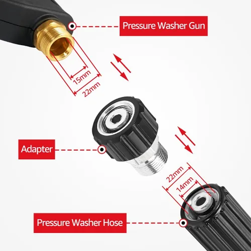 Miniatura 2 de YAMATIC Adaptador para lavadora a presión, métrica M22-0.551 in macho a M22-0.591 in hembra, conecta la manguera de lavadora a presión M22-0.551 in