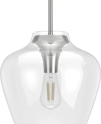 Miniatura 4 de Hunter - Vidria - Lámpara colgante de 1 luz de níquel cepillado, tamaño mediano, regulable, estilo formal, con forma de campana, para dormitorios