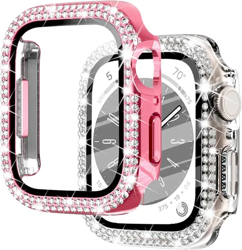 Miniatura 9 de NewWays Paquete de 2 carcasas brillantes para Apple Watch, 1.496 pulgadas, Series 3, 2, 1, diamantes de imitación de cristal con diamantes