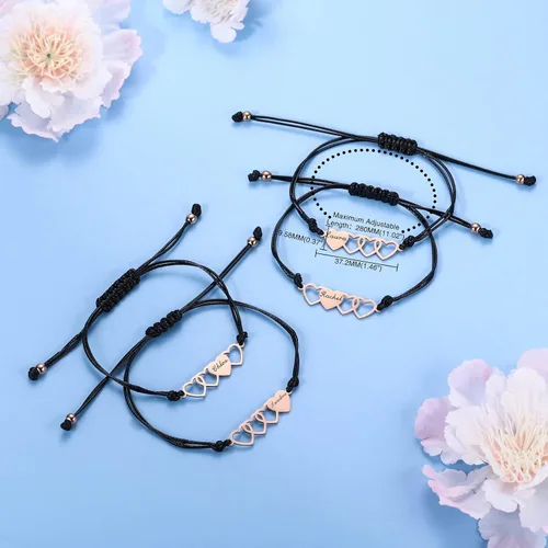 Miniatura 6 de Juego de pulseras de corazón a juego con nombre personalizado de 234 piezas, acero inoxidable, mejor amiga, regalo de amistad para hermanas, mejores
