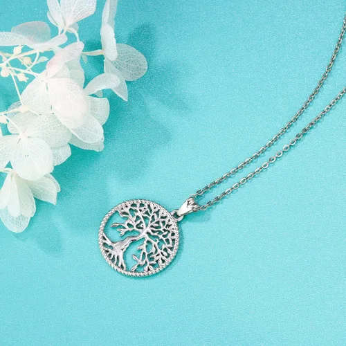 Miniatura 4 de Aniu Collar de plata para mujeres y niñas colgante de árbol de la vida familiar de plata de ley con caja de regalo de joyería fina cadena de 18