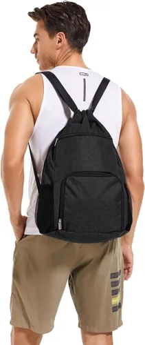 Miniatura 4 de Mochila con cordón con bolsillo para ropa húmeda y compartimento para zapatos, resistente al agua, para deportes, gimnasio, natación, bolsa