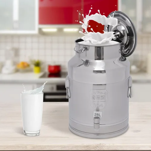 Miniatura 7 de Cubo de acero inoxidable de 28 litros y 7.4 galones para leche y vino con tapa sellada, resistente (28L)