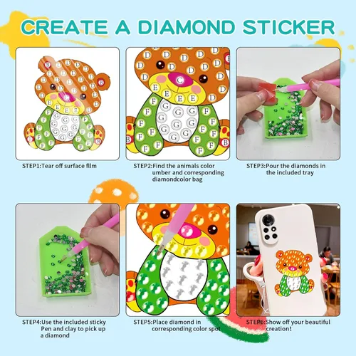 Miniatura 4 de ACSAUMMY Kits de Pegatinas de Pintura de Arte de Diamante para Niños, 36 piezas de Lindas Pegatinas de Pintura de Arte de Diamante 5D Pegatinas