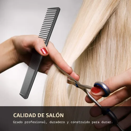 Miniatura 5 de Peine profesional de fibra de carbono negra de 7 pulgadas, antiestática, química y resistente al calor para todo tipo de cabello, peine de dientes