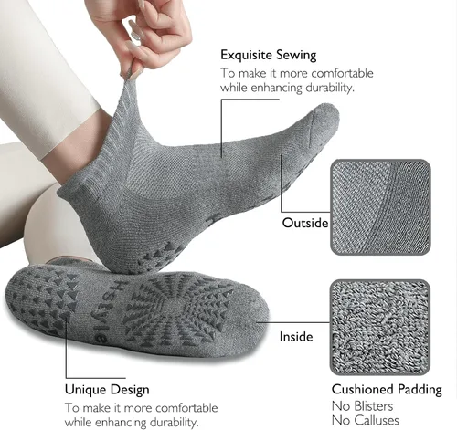Miniatura 2 de Hstyle 6 pares de calcetines de yoga con agarres para mujeres y hombres, ideales para ballet, entrenamiento descalzo, calcetines antideslizantes