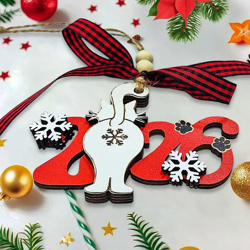Miniatura 6 de Adornos de Navidad para gatos 2025, adorno divertido para árbol de Navidad, adornos únicos y lindos de madera para decoración - Regalos para amantes