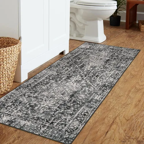 Miniatura 20 de Morebes Alfombra Bohemia Azul para Baño 2x4.3 pies, Alfombra de Pasillo Lavable Antideslizante Tapete de Baño Suave, Alfombras de Piso