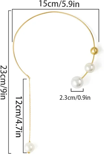 Miniatura 7 de Gargantilla de metal con perlas abiertas, collar ajustable con colgante de perlas elegante, collar de cadena para mujer