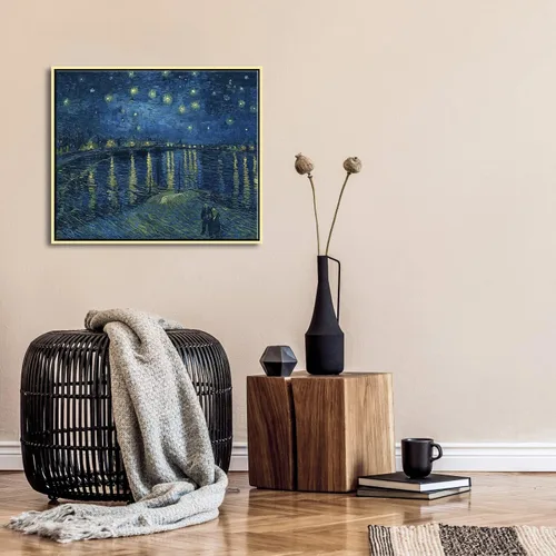 Miniatura 2 de Wieco Art Cuadro enmarcado dorado Noche estrellada sobre el Ródano Impresiones en lienzo Arte de pared de Van Gogh Pinturas reproducción Impresiones